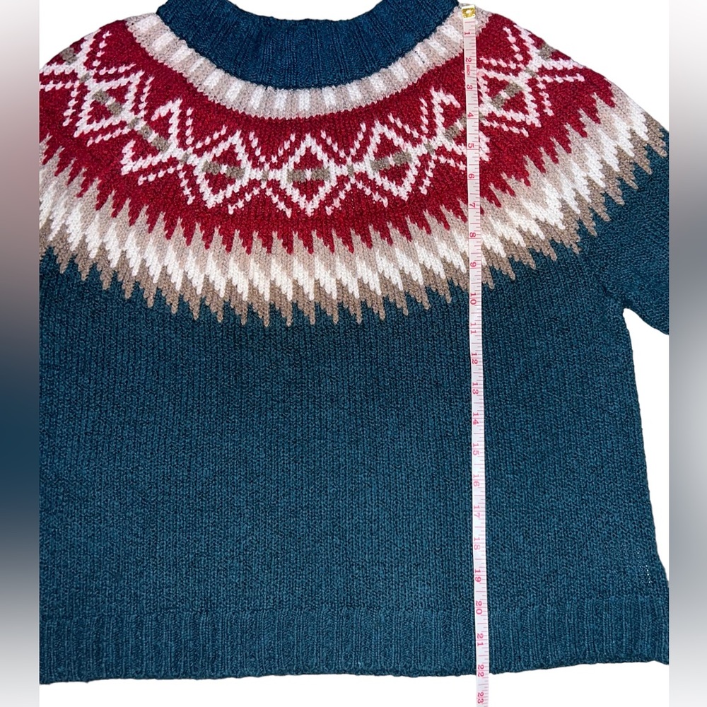 American Eagle AEO Teal Knit Pullover Sweater Fair Isle - Picture 5 of 11